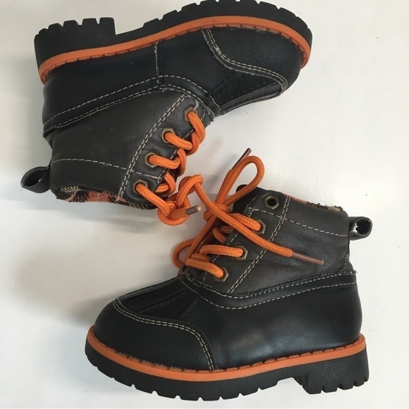 TKS George Baby Boy Brown Faux Leather Orange Lace Up Ankle Boots - Picture 9 of 14